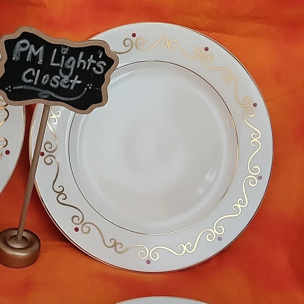 Pier 1 Holiday Scroll Salad Plate Gold Rimmed Ivory Red Dot